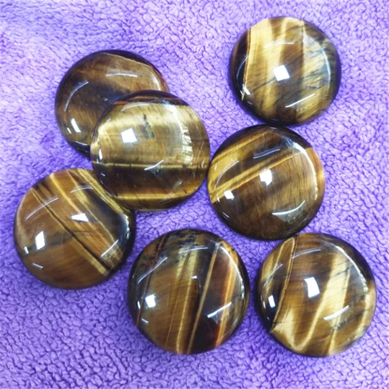 8PCS Nature Gemstone Cabochons Yellow Tiger Eye Black Stone Rose Quartz White Jade DIY Jewelry Findings Round Shape 25MM