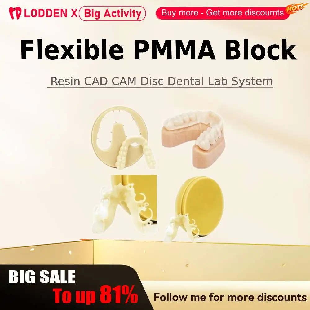 LODDEN Flexible PMMA Block Resin CAD CAM Disc Materials CAD CAM Dental Lab System Transparent Elastic Dentist Material
