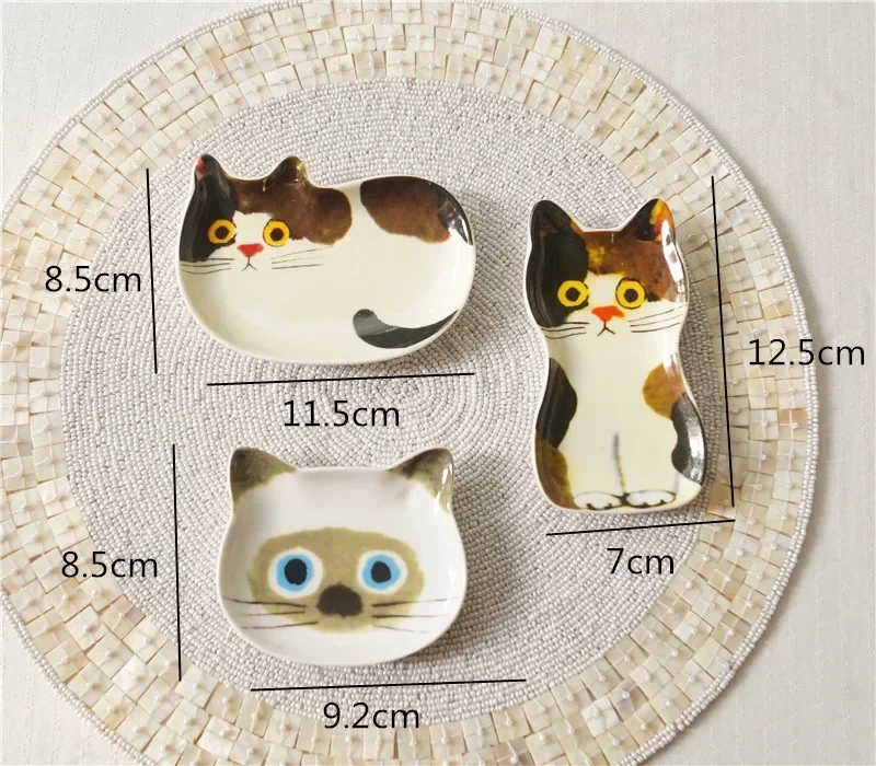 Japanese Cute Cat Shape Ceramic Dishes Animal Dish Soy Sauce Vinegar Seasoning Fruit Snack Plates Kitchen Dinner Home Tableware