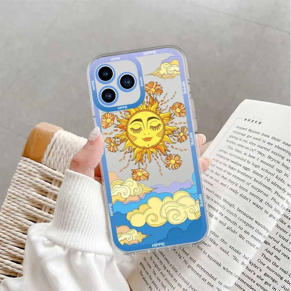 Sun Indie Hippie Art Phone Case For Samsung Galaxy S23 S22 S21 S20 Plus lite Ultra Transparent Shell