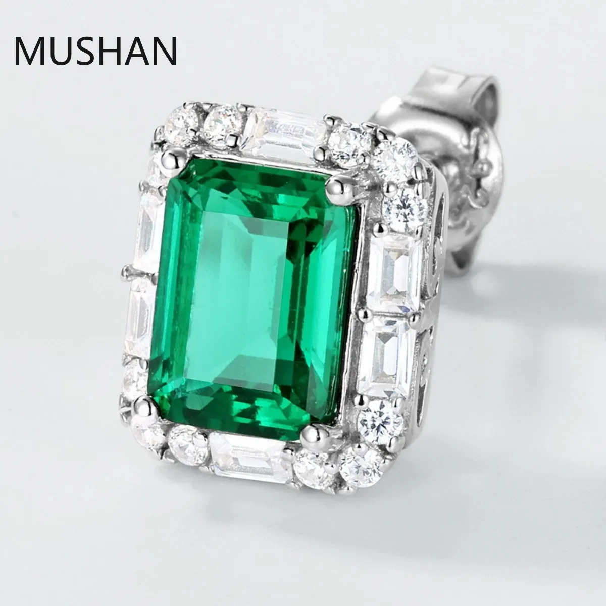 MUSHAN Luxury Jewelry S 925 Sterling Silver Stud Earrings Women GRC Certificated Lab Grown Emerald Earrings Stud Ear Pin Jewelry 4