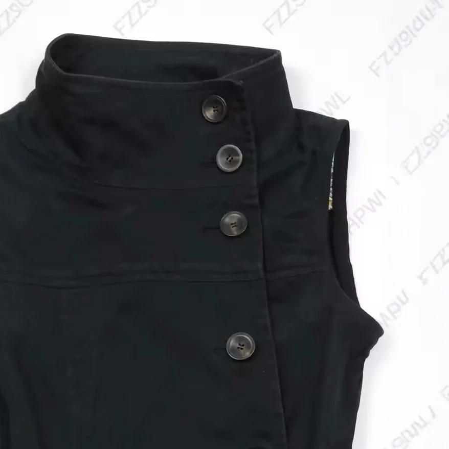 Y2K Harajuku femmes haut court Sexy mince décontracté boutonné sans manches col roulé T-Shirt Goth Punk Rock Hip Hop Hottie Streetwear