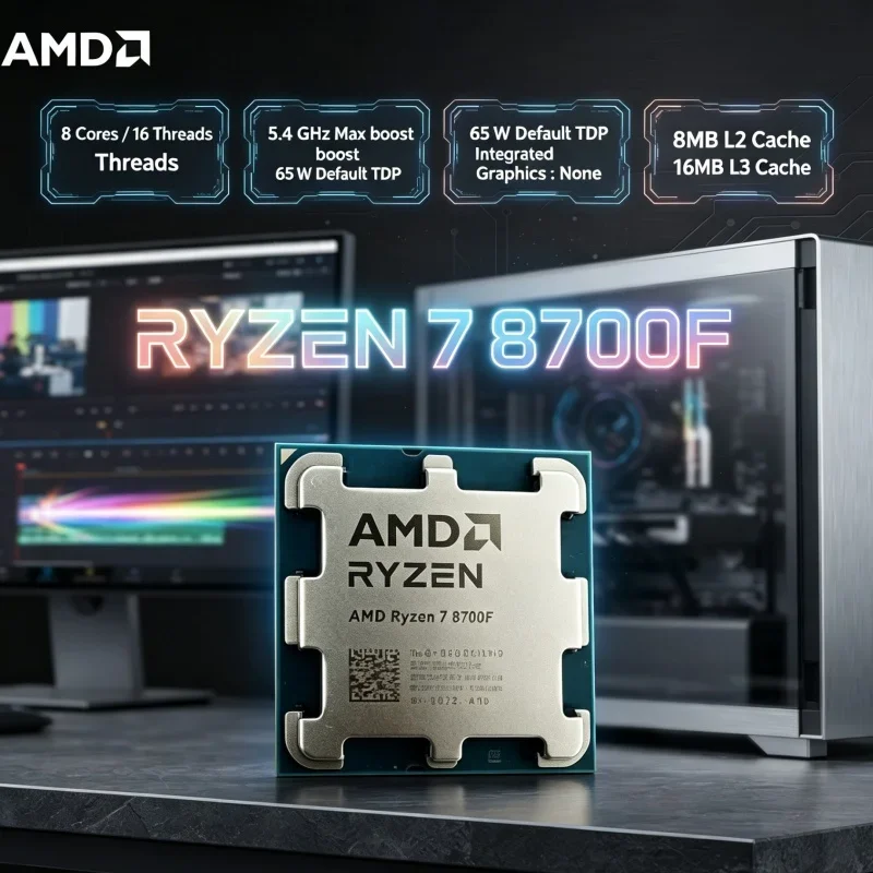 AMD R7 8700F Streaming Processor 8 Core 16 Thread 5.0GHz 65W AM5 Desktop CPU for Stream Gaming Simultaneously