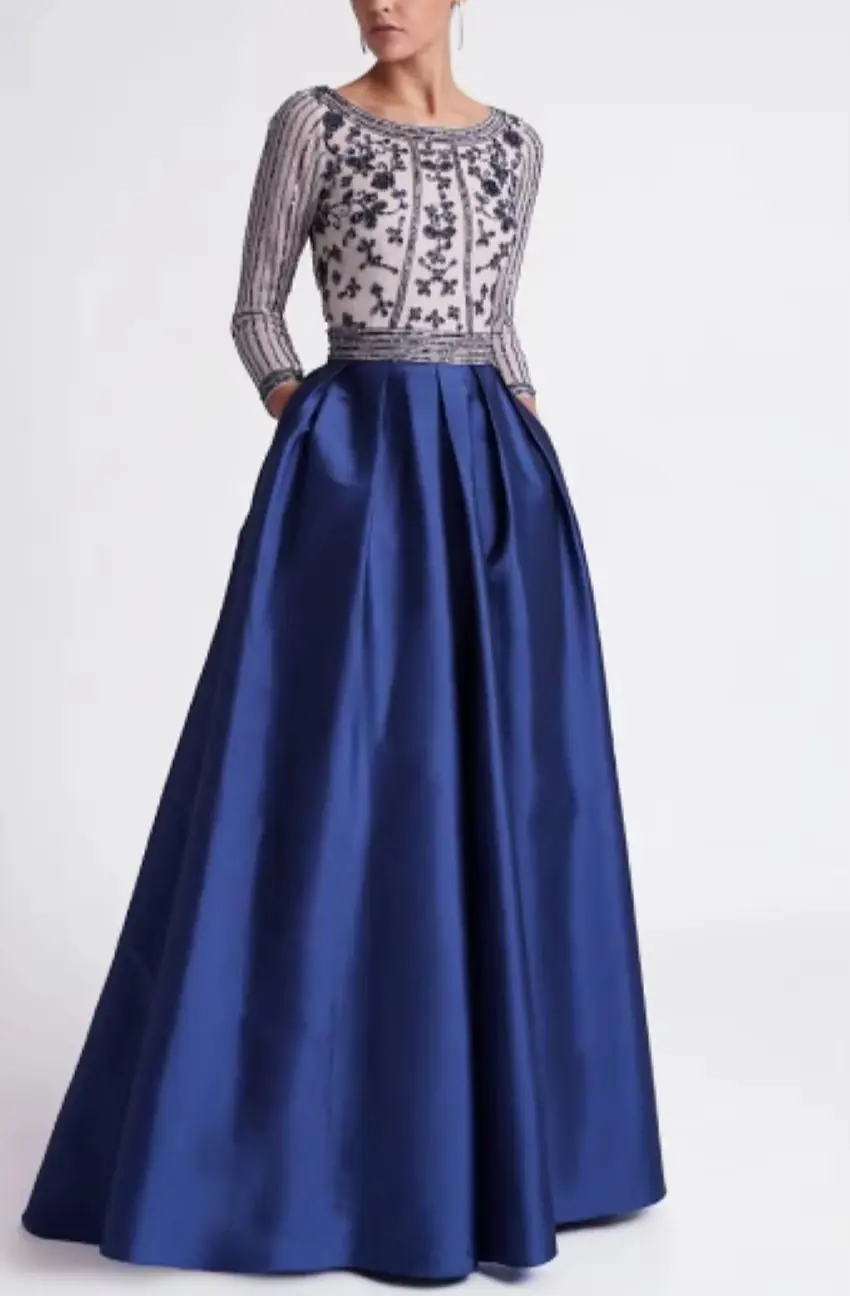 Elegant Scoop A-Line Long Wedding Guest Gowns Sequin Ruching Dress Women For Wedding Party Blue Mother of the Bride Dresses