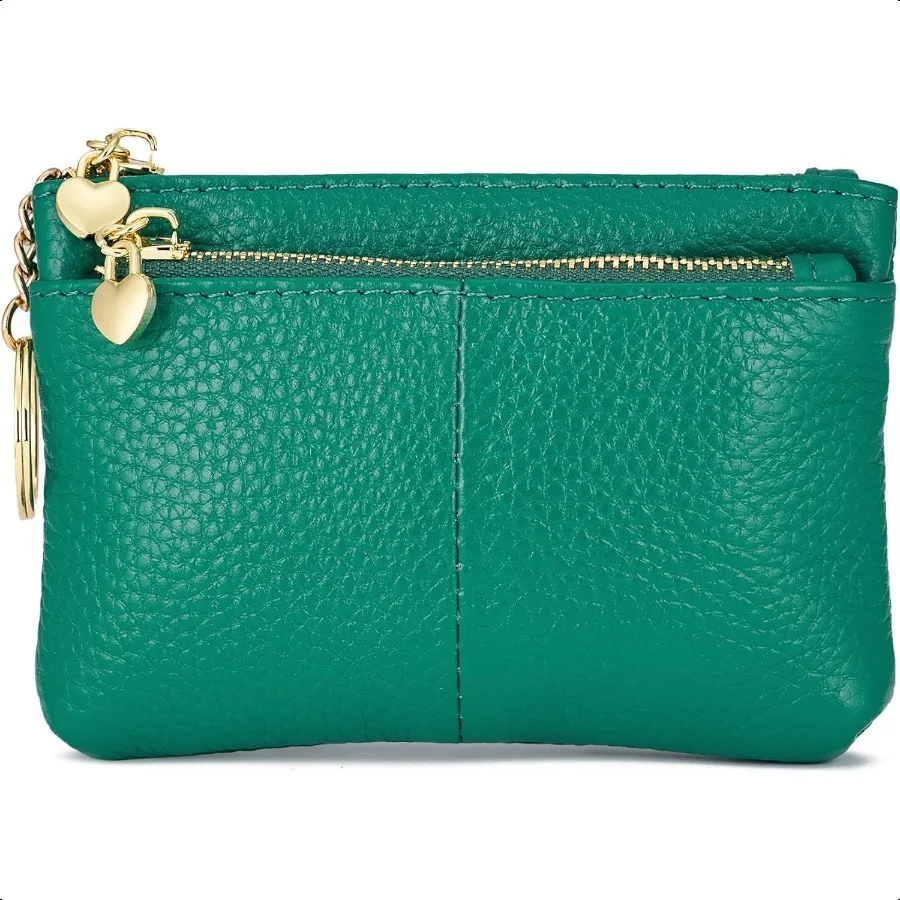 

Women Genuine Leather Zip Mini Coin Purse With Key Ring Triple Zipper Card Holder Wallet