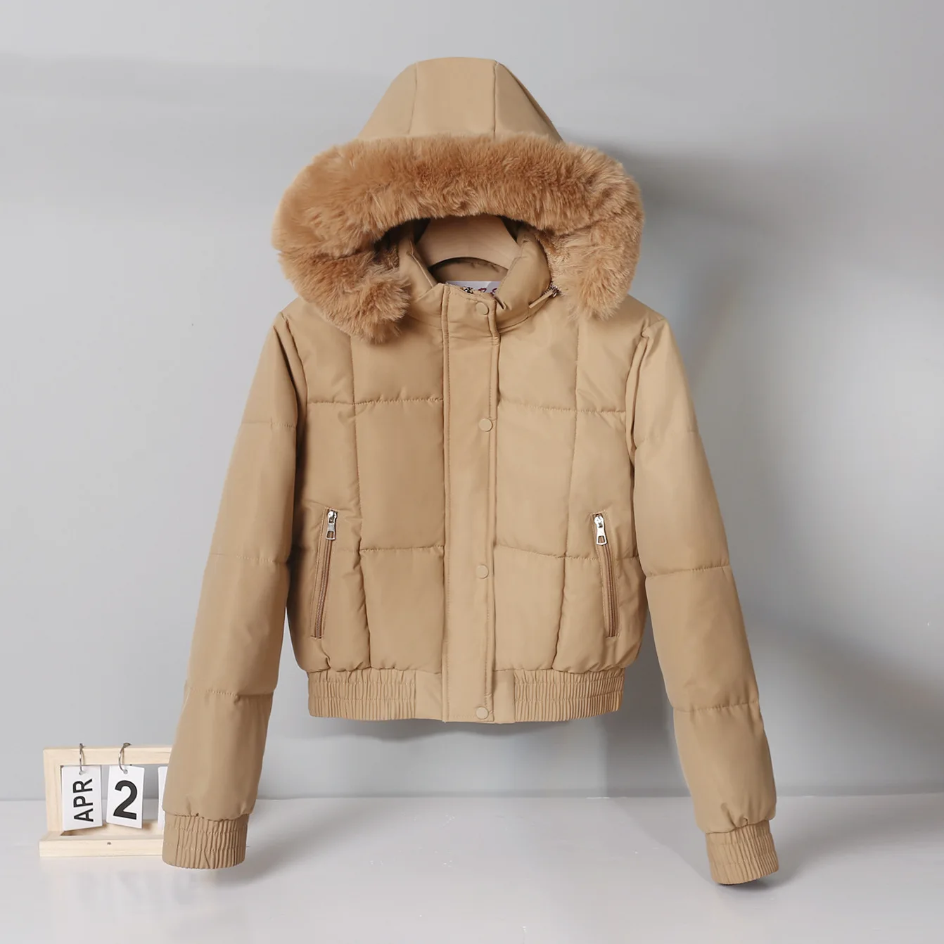 2025 Streetwear Winter Short Parkas Women's Cotton-padded Jackets Fur Collar Hooded Coats Student Plus-velvet Warm Outerwear