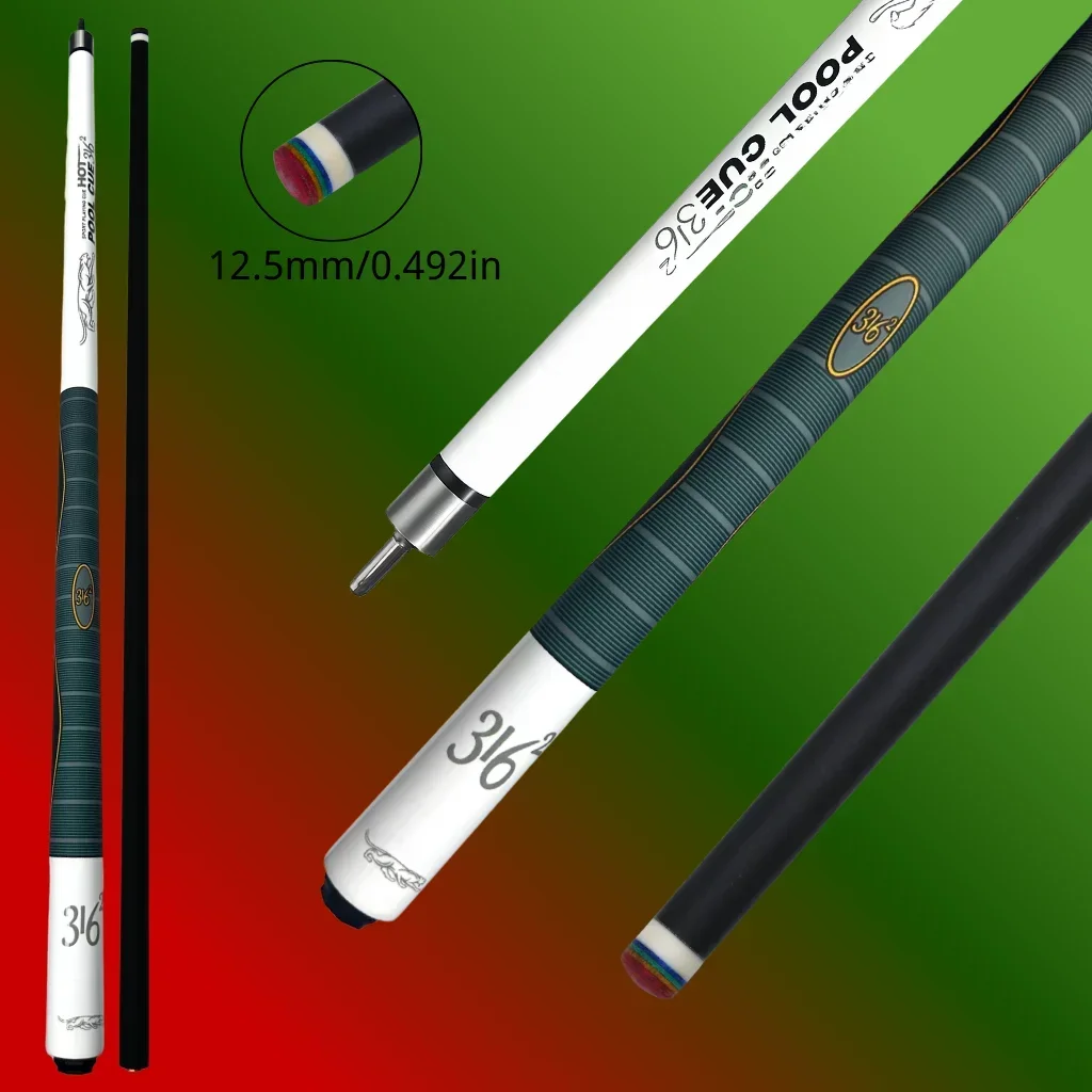 

Anti Slip Sweat Resistant Handle Billiard Cue Stick Fiberglass Low Deflection 12.5mm Layered Tip Pool Cue Stainless Steel Fast