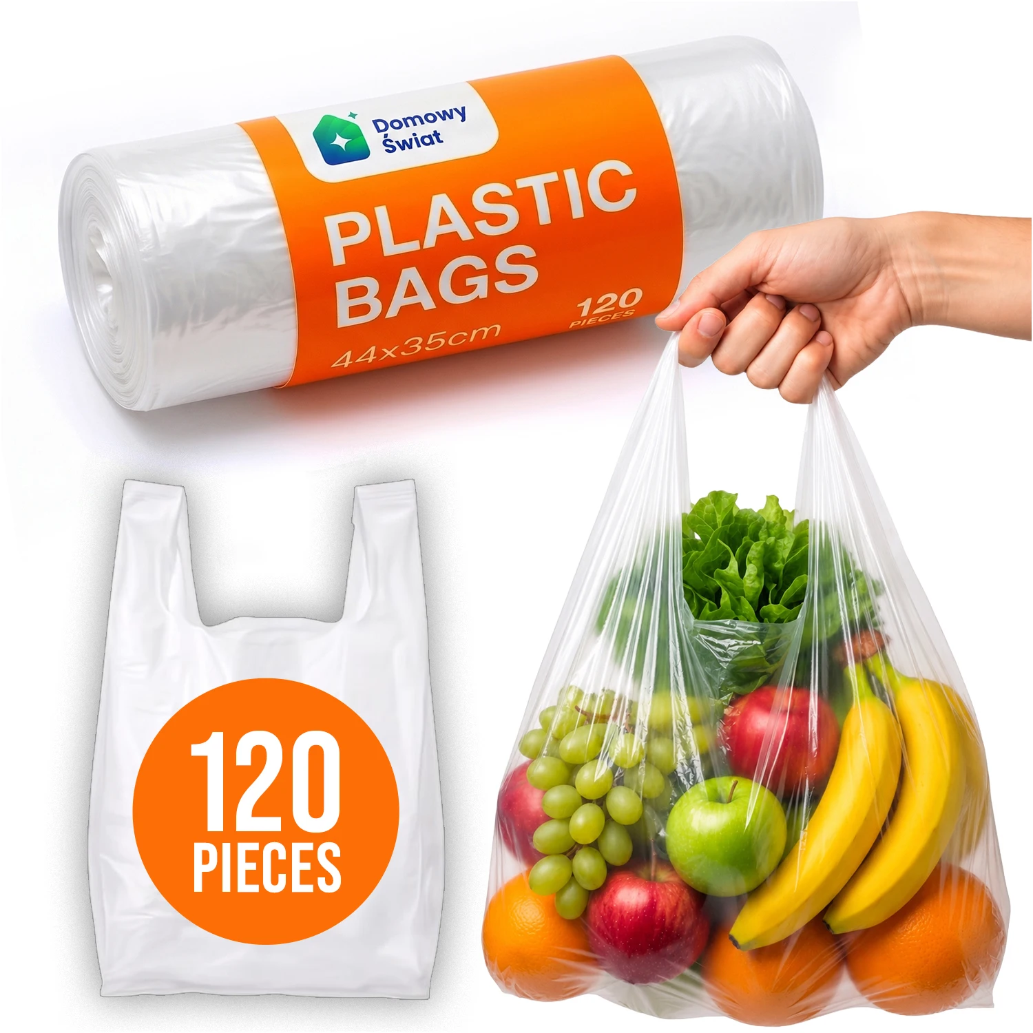 Sacs en plastique réutilisables 44 x 35 cm, rouleau de 120 pièces, pour la maison, la cuisine, les courses, polyvalents, pour poubelles, robustes, imperméables, pratiques, pour le quotidien, le magasin, en vrac, rouleau pratique, fiable, nécessités domestiques quotidiennes