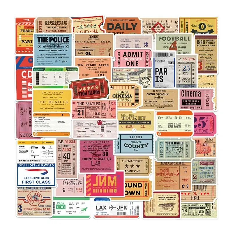 Old Ticket Stubs Retro Decal Stickers Luggage Decoration Graffiti Sticker Phone Stickers Fridge Skateboard Bicycle Stickers