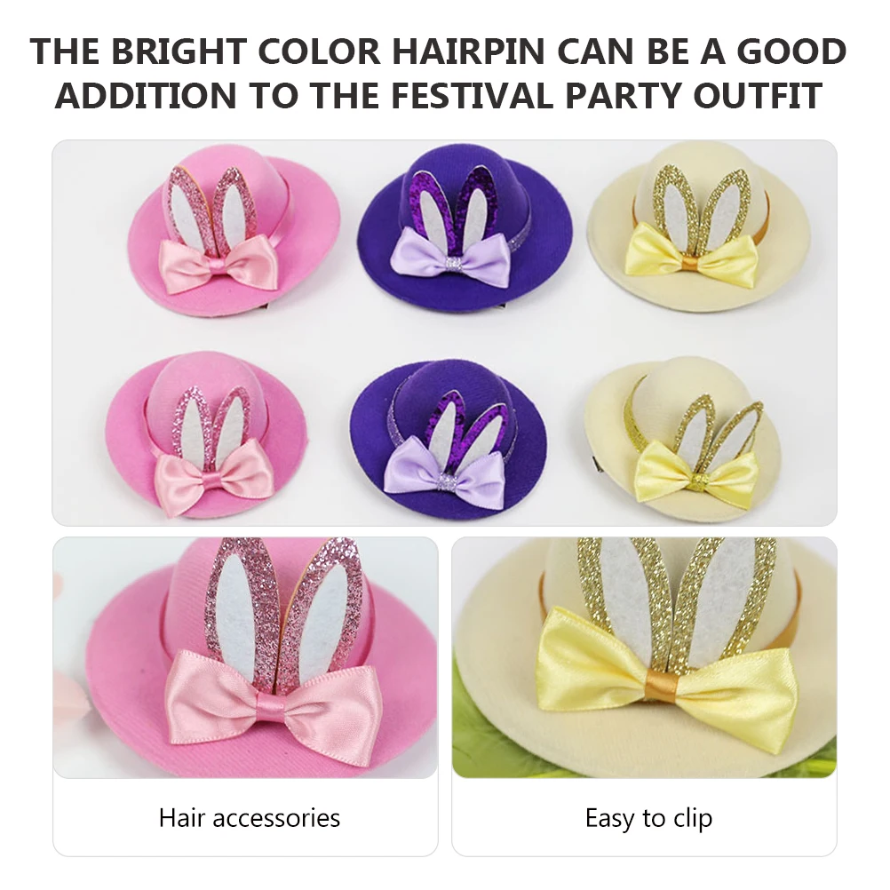 

6 PCS Rabbit Ear Top Hat Easter Barrette Fashion Headdress Decorative Hairpin Accessory Headgear
