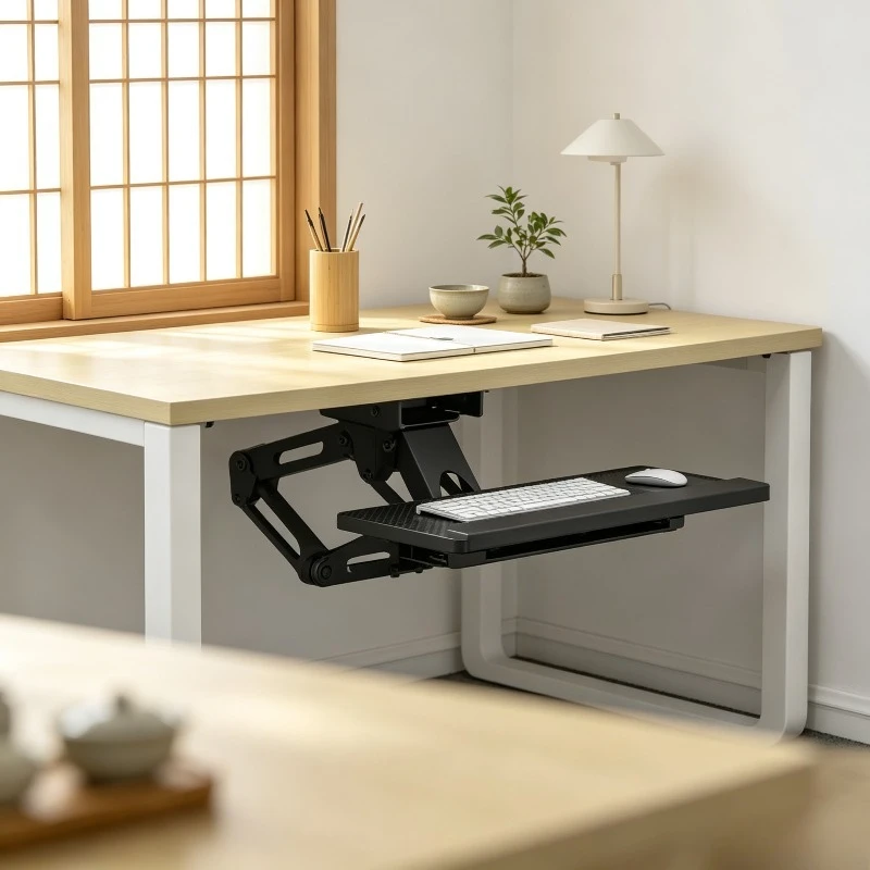 Sturdy Under-desk Keyboard Tray, Pull-out Drawer with Mouse Pad, Rotary Lift Stand, Telescopic Extension Bracket for PC Desk Use