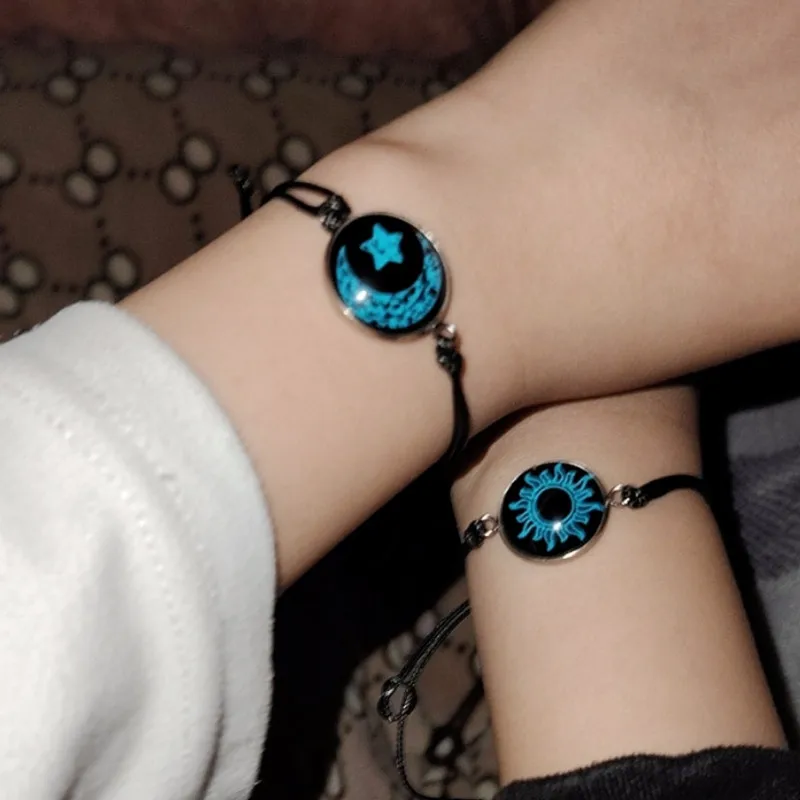 5Pcs Romantic Luminous Sun Moon Couple Bracelets for Women Men Handmade Braided Rope Bracelet Valentine's Day Jewelry