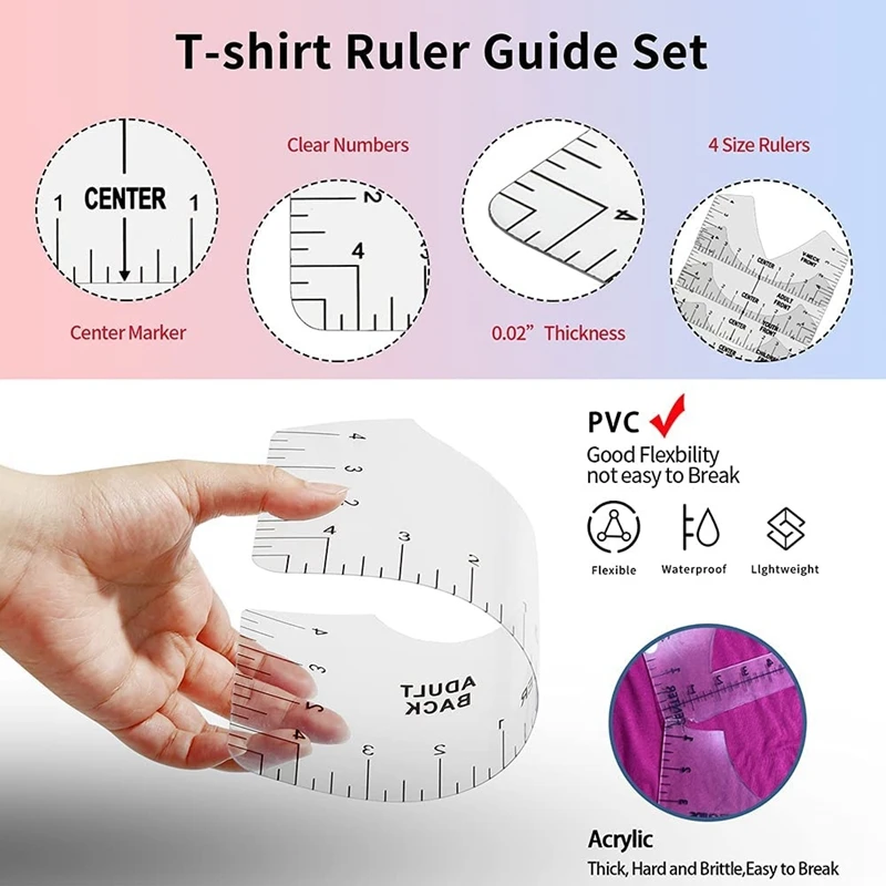 9 PCS T-Shirt Alignment Tool, T-Shirt Guide Ruler For Designing Clothing, PVC Back And Front Aligned T-Shirt Rulers