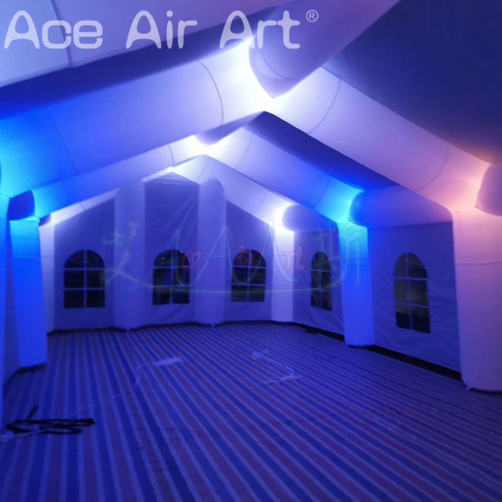 LEDライト付きインフレータブルウェディングテント、屋外パーティーテント、ポータブルマーキーウェディングハウス、ホワイトガーデンテント（結婚式イベント用）