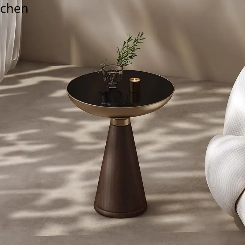 CZ Tempered Glass Corner Table Round Hotel Room Side Table Living Room Modern Solid Wood Side Table
