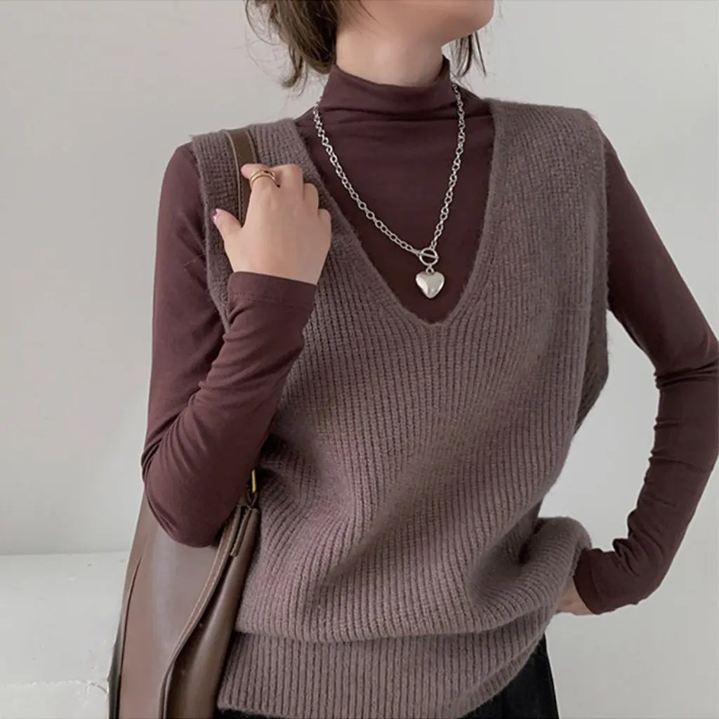 

Women's Knitted Cashmere Sweater Vest V-Neck Loose plus Size Autumn Outer Wear All-Matching New Arrival