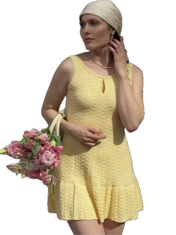 Robe de plage en tricot pour femmes, Sexy, ajourée, col rond, sans manches, Cover-Up pour Bikini, robe de vacances, été, 2026