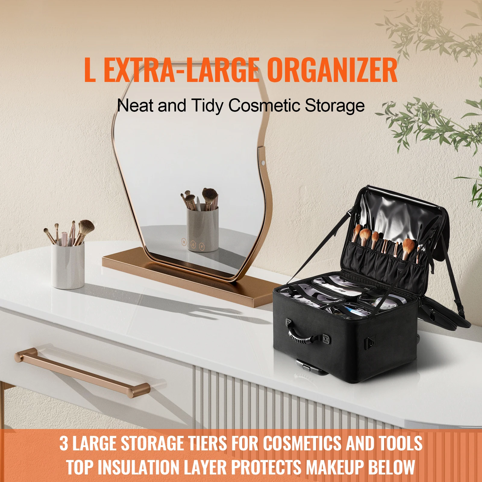 VEVOR Rolling Makeup Train Case Storage Convenient Carry With Handle Wheels Strap Makeup Organizer Box Waterproof Oxford