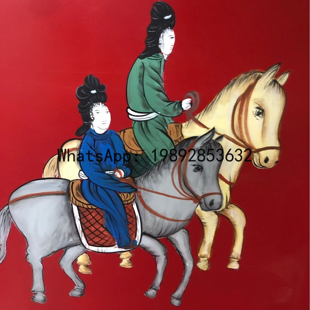 CZ Hand-painted Lady Riding Horse Spring Outing Picture Entrance Shoe Cabinet Two-door Storage Organizer Decorative Cabinet