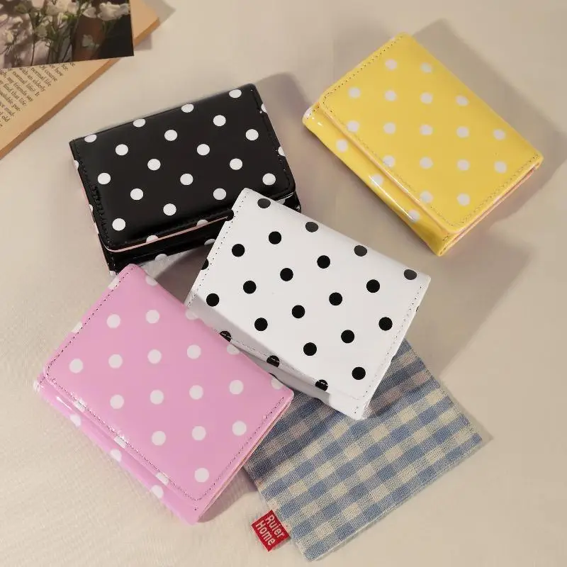 Fashion Wallets Girls Cute Dot Small Wallet Card Holder Fashion Three Fold Purse For Women Student Simple PU Leather Wallet