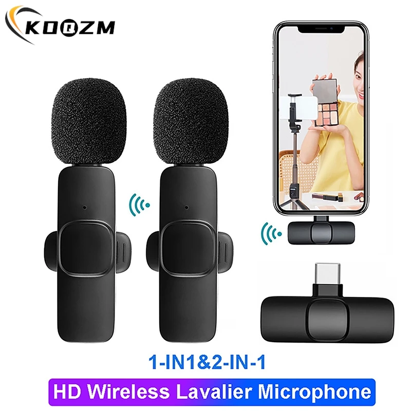 Black Wireless Microphone Audio Video Mini Mic For Phone Laptop Live Broadcast Gaming Mobile Phone Microphone Accessories