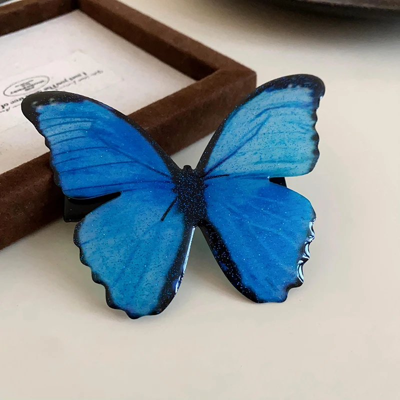 Fairycore Dark Blue Butterfly Duck Hair Clips For Women Pastoral Style Fairy New Premium Design Sense Fashion Luxury Accessories