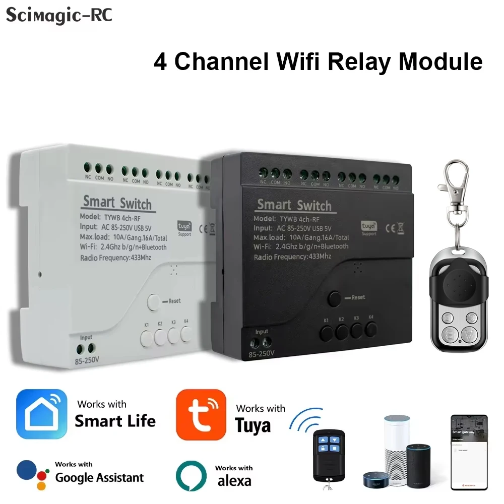 4 Channel Tuya Relay Wifi Smart Switch Module 5V 7-250V Light Lamp Motor Receiver SmartLife APP Remote Control Work with Alexa