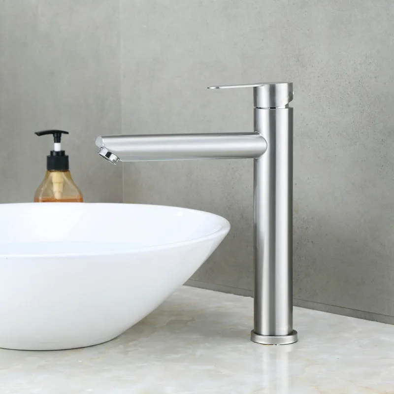 304 Stainless Steel Lead-free Basin Faucet Long Mouth Basin Tap Hot Cold Mixer Tap Single Handle Single Hole Crane