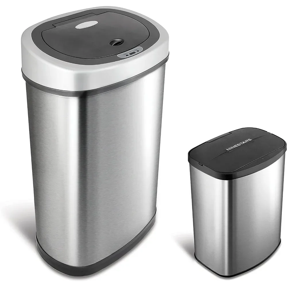 CB-DZT-50-9/8-1 Automatic Touchless Infrared Motion Sensor Trash Can Combo Set, 13 Gal 50L & 2 Gal 8L, Stainless Steel