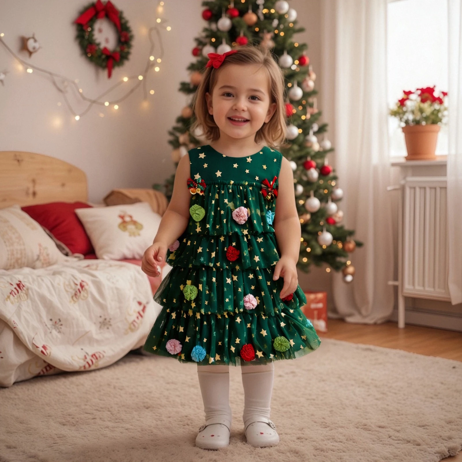 Toddler Baby Girl Christmas Dress Outfit Sleeveless Shiny Stars Tank Dress Layered Tulle Mesh Dresses Xmas Costume