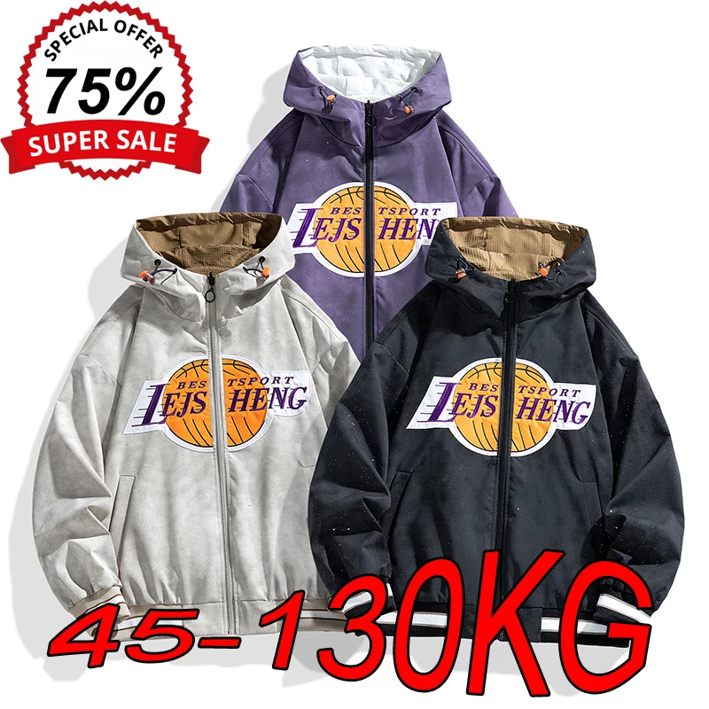 8XL Plus Size Men's Jackets Autumn Two-sided Basketball Printed Casual Cardigan Tops Plus Size Trend Loose Couple Hooded Coats