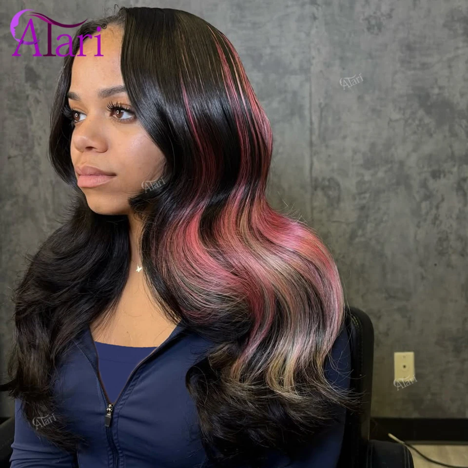 5x5 الدانتيل إغلاق الوردي والأشقر يسلط الضوء على خصلات الشعر المستعار الإنسان شفافة 13x6 13x4 الدانتيل أمامي شعر مستعار برازيلي قبل قطعها #2