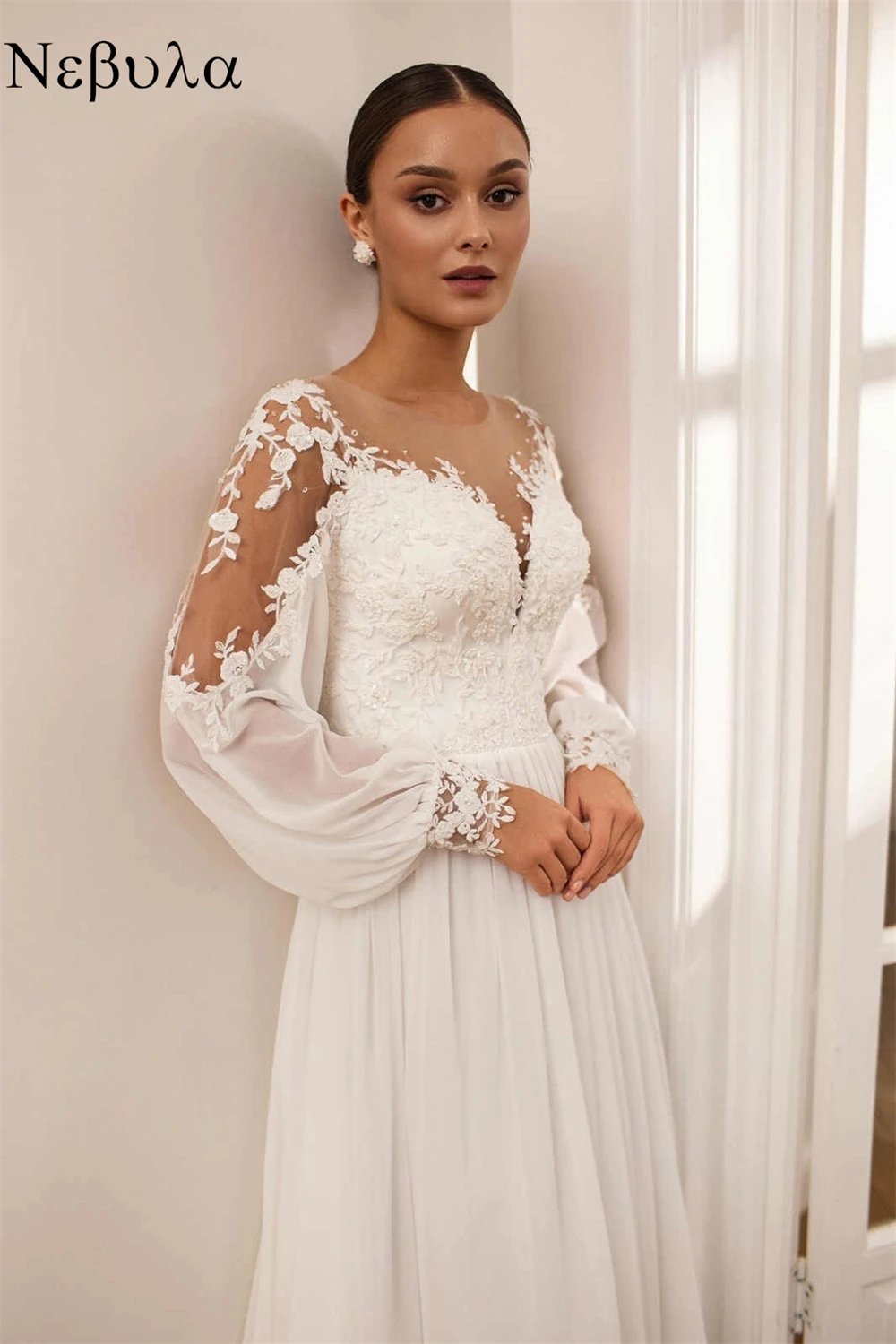 

Customized Elegant White Chiffon Wedding Gowns Formal Sweep Train Bridal Dresses Simple A-Line Sweetheart Vestido De Novia