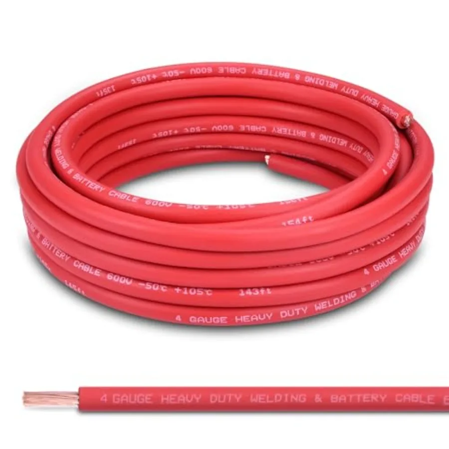 

4 Gauge Battery Cable, 30FT Red 4 AWG Pure Copper Wire Welding Cable, for Automotive, Battery, Solar and Generator, Standard US