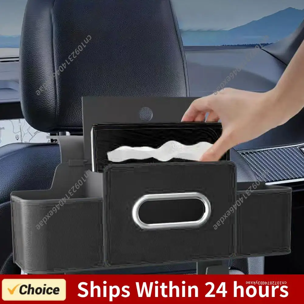 

Car Seat Back Storage Box with Cup Holder Tissue Box and Hooks Car Headrest Backseat Organizer Automotive Travel Accessories