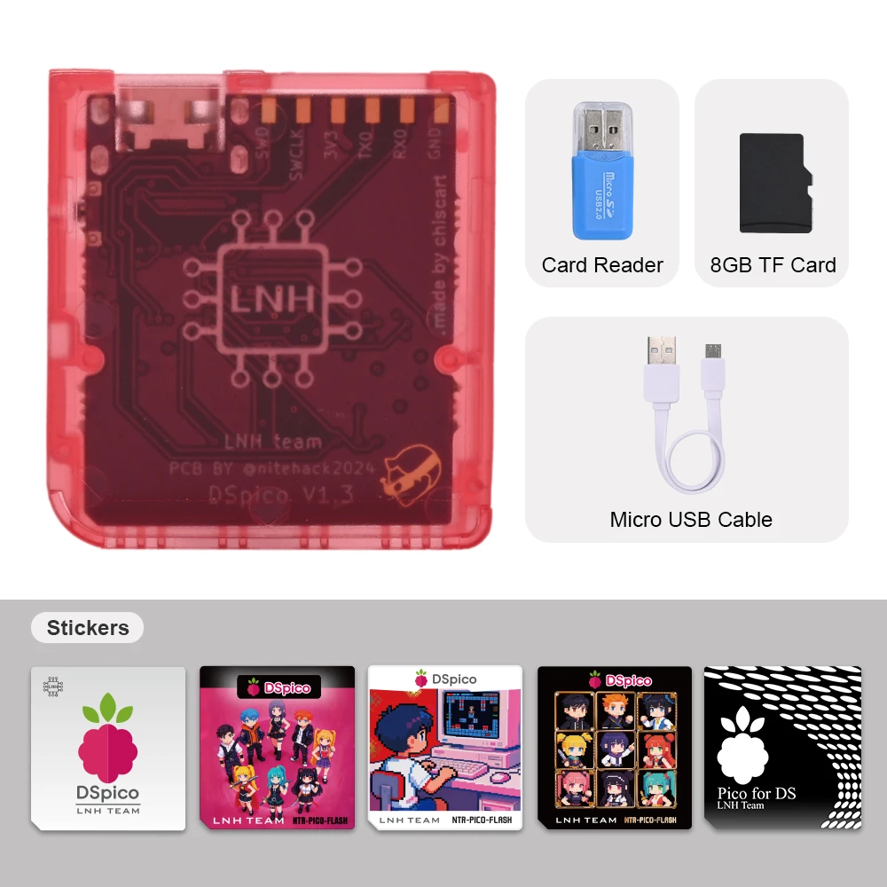 Chisfamily Micro USB Transparenter DSpico Spiele-Reader-Adapter 16 MBit Mit LED RP2040 für Nintendo DS, NDSL, DSi, 3DS Konsolen