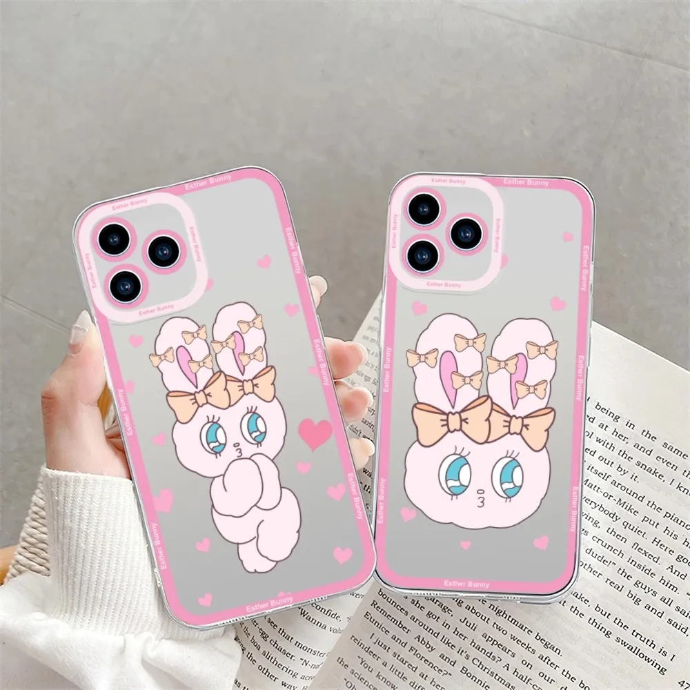 Korea Esther Bunny Phone Case For iPhone 11 12 Mini 13 14 15Pro Max Transparent Shell