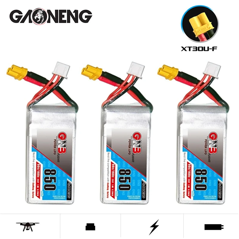 3Pcs GNB Lipo Battery 2S 7.6V 850mAh 80C/160C For FPV Racing Drone Micro Quadcopter Helicopter RC parts 2S Rechargeable Battery