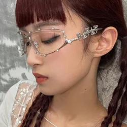 Diamond Studded Glasses Frame Flat Mirror Large Frame Glasses Cool Sweet Girl Fashion Women Eyewear