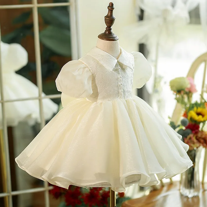 Baby Girls 1st Birthday Baptism Dress Toddler Cute Bow Design White Boutique Princess Ball Gown y969