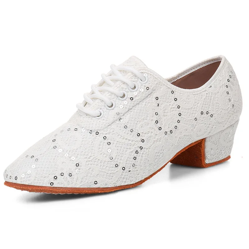 Women's Modern Ballroom Dance Shoes Lace up Closed Toe Professional Latin Teaching Dance Practice Jazz Shoes For Women Heels