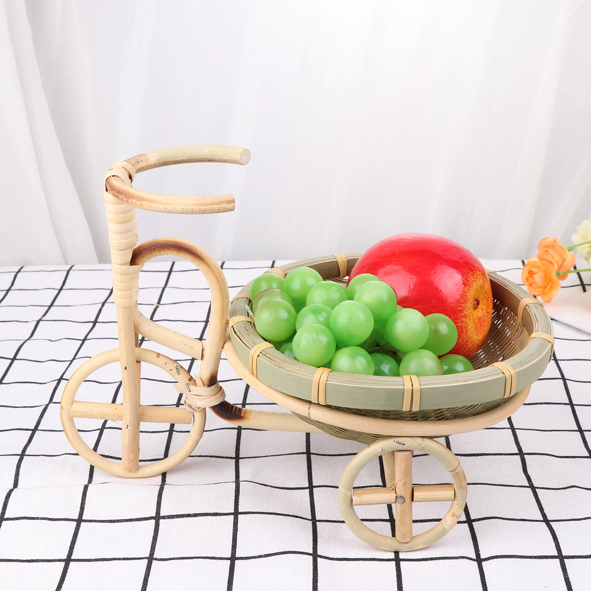 

Bamboo Woven Fruit Basket Handmade Tricycle Shape Food Serving Container Storage Kitchen Home Decor Eco Friendly Premium