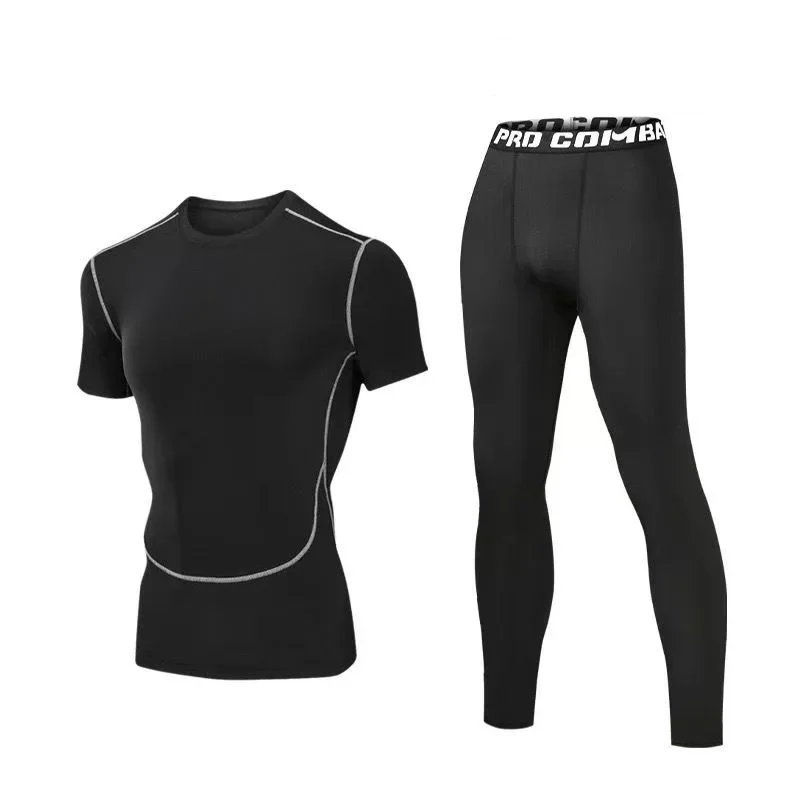 Summer Mens Quick Dry 2-piece Sports Set Lightweight Short Sleeve T-shirt For Marathon Running Basketball Daily Training