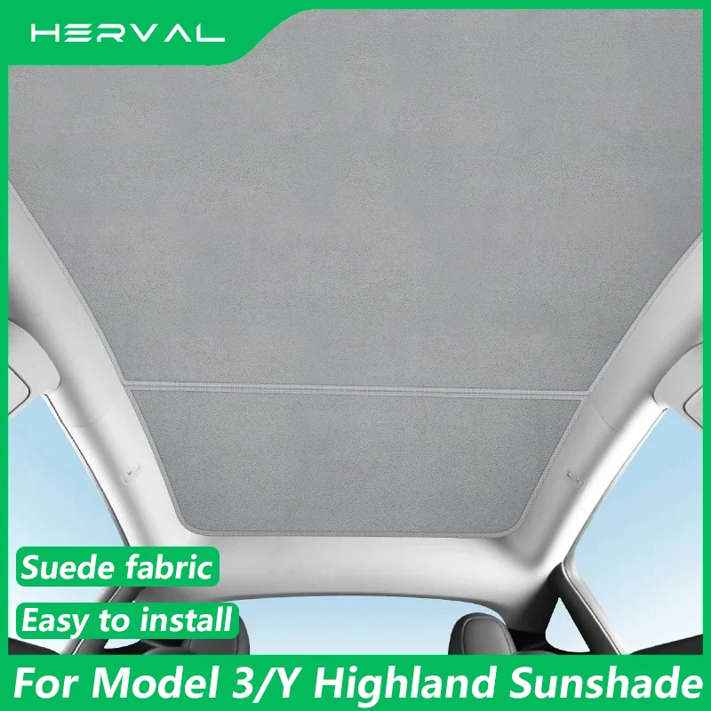 Herval For Tesla Model Y/3 Highland 2021-2024 Sunroof Sunshade UV protection Suede Ice Cloth Buckle Front Rear Sunroof Sun Shade