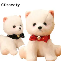 Soffici capelli realistici Pomeranian cucciolo di cane peluche farcito rosso nero papillon spogliatoio cane animali peluche bambole regalo