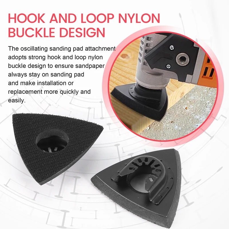 6 шт. 3-1/8-дюймовые шлифовальные подушечки для осциллирующих инструментов, треугольные шлифовальные подушечки 80 мм, универсальная быстросъемная подушечка для многофункционального инструмента-AA25