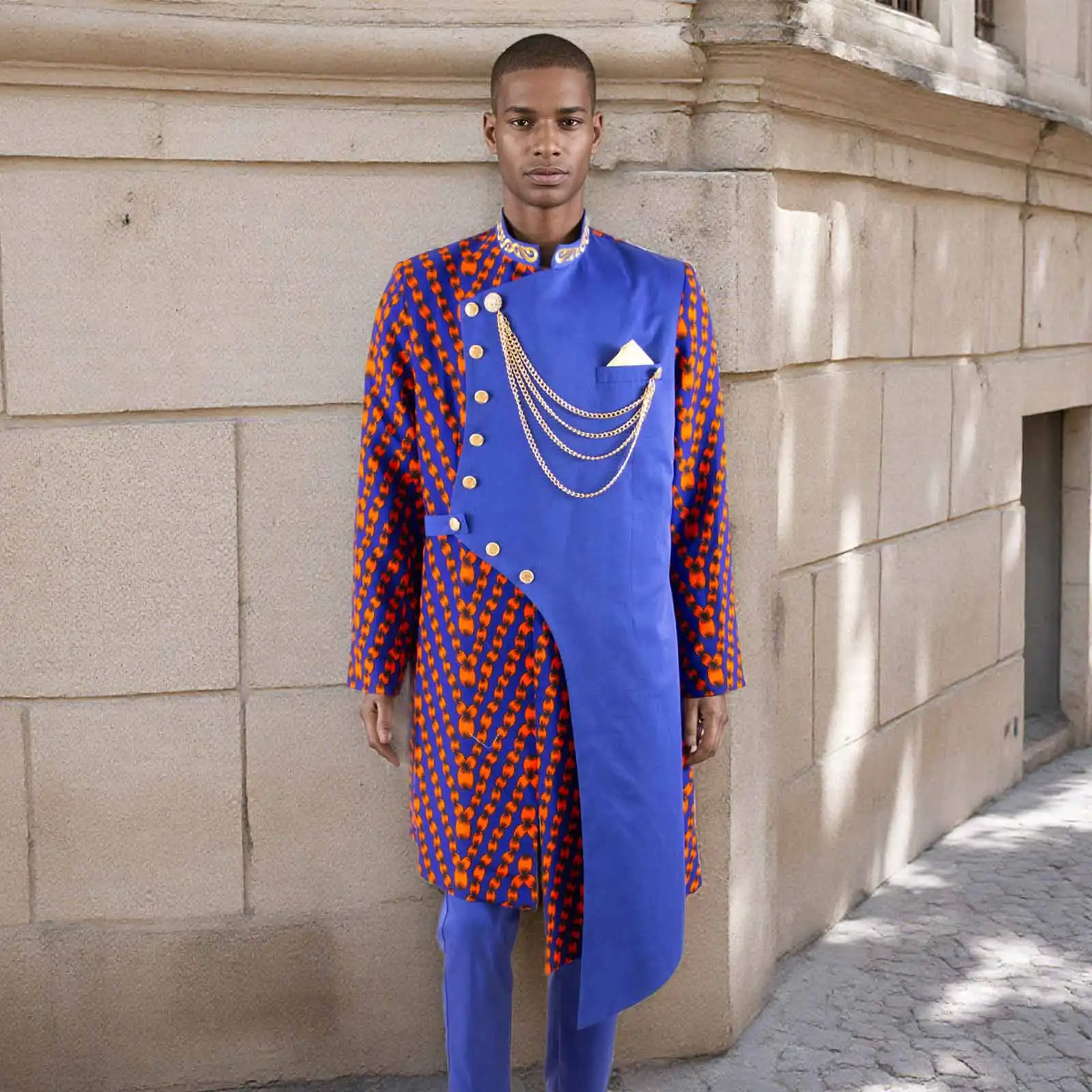 Men`s Business Suits Single Breasted Embroidery Chain Print Blazer and Pants Set African Clothes for Party Wedding 2516001