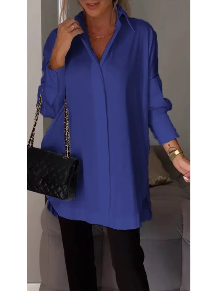 2025 New Casual Pullover Long Shirt Blouse Women Spring Autumn Fashion Irregular Long Sleeve Shirts Tops Femme White Females