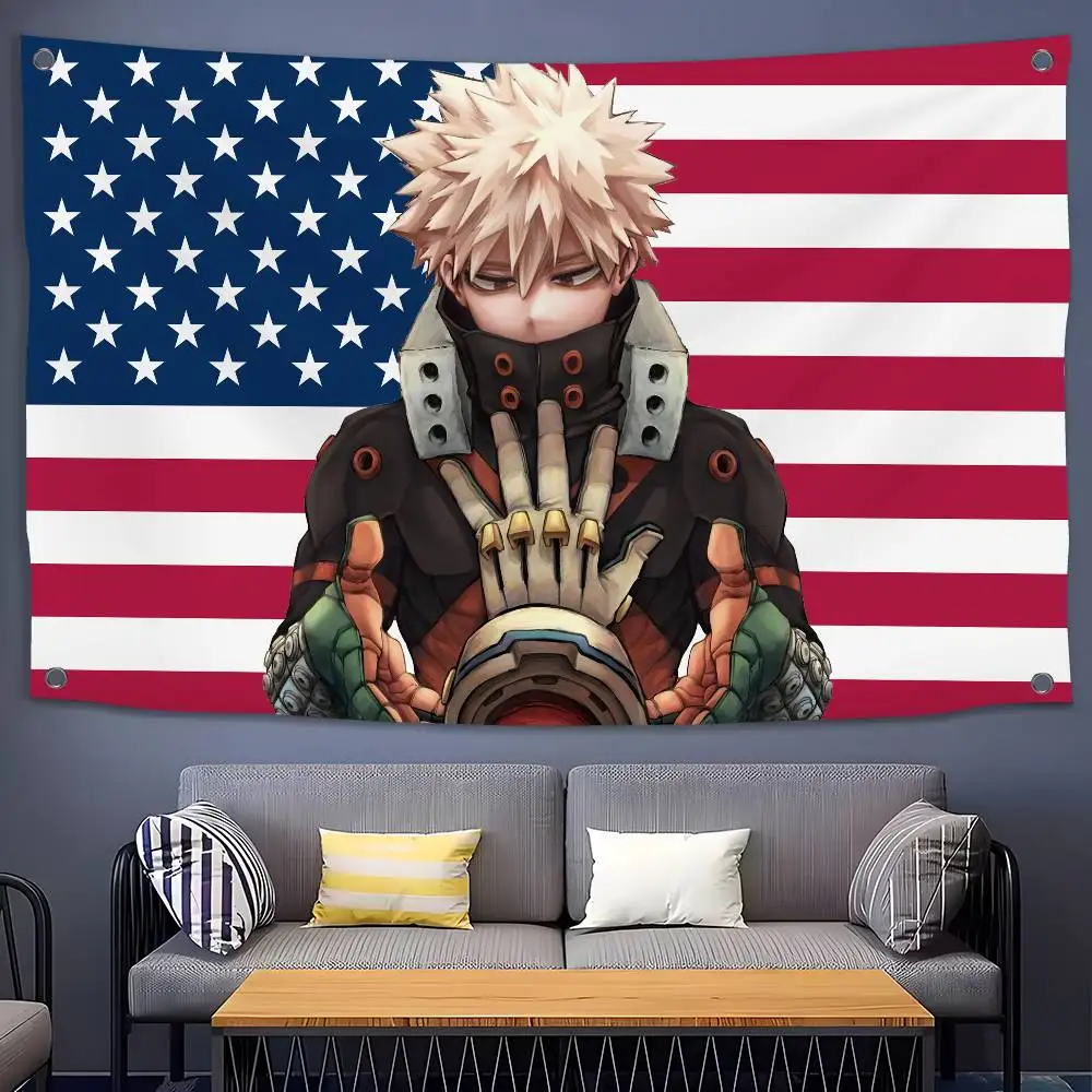B-Bakugo KatsukiS أمريكا العلم غرفة نوم المنزل وفي الهواء الطلق الجدار الشنق الحفل مطبوعة خلفية الديكور الفن راية