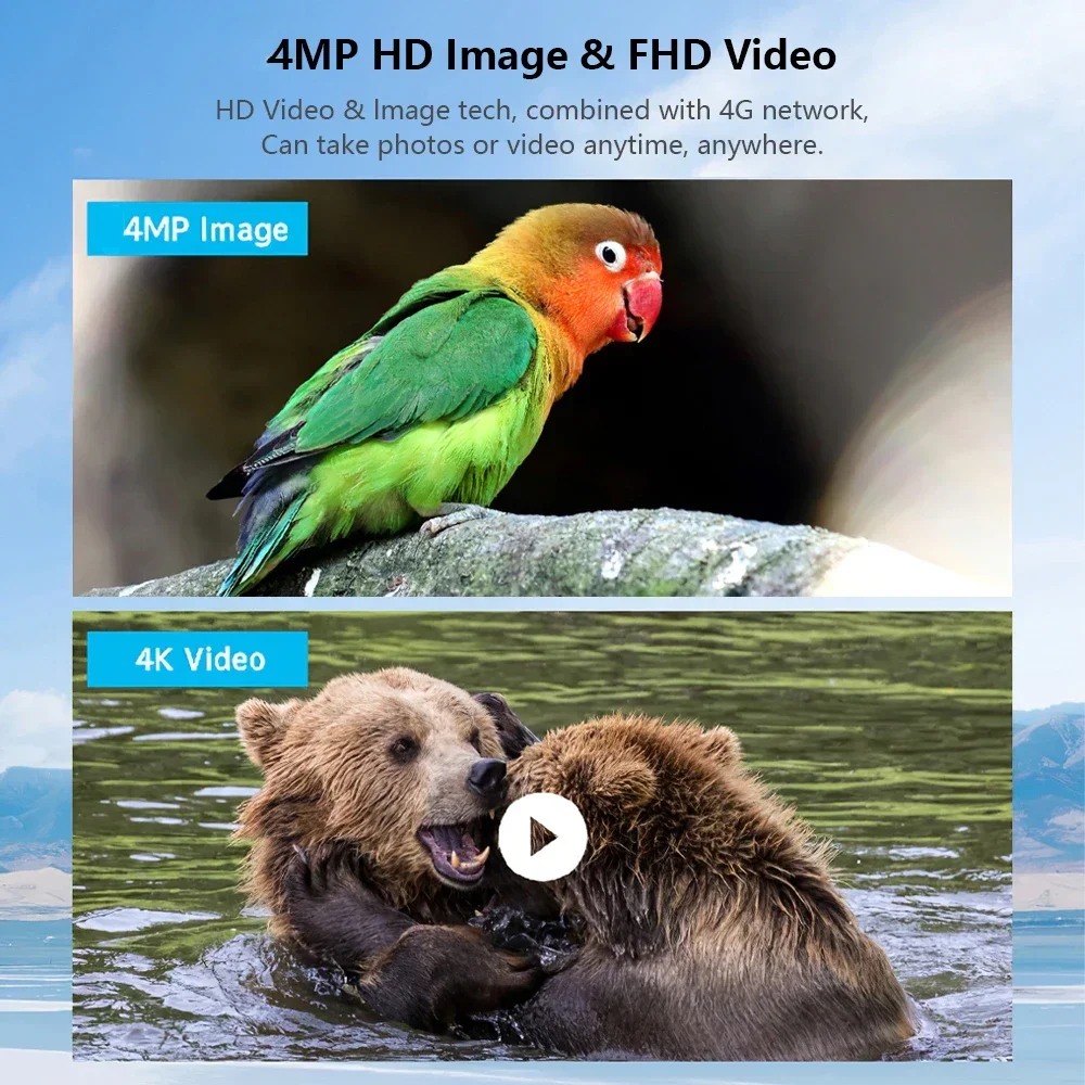 Câmera de trilha de caça à prova d'água, 4mp, 5w, gatilho ativado por movimento, 4g, com visão noturna, vida selvagem ao ar livre da ue, bateria de 7800mah